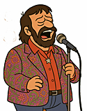 Cartoon of Ringo Starr at a microphone singing.